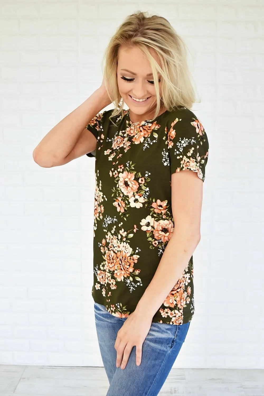 Beautifully Blooming Top ~ Olive