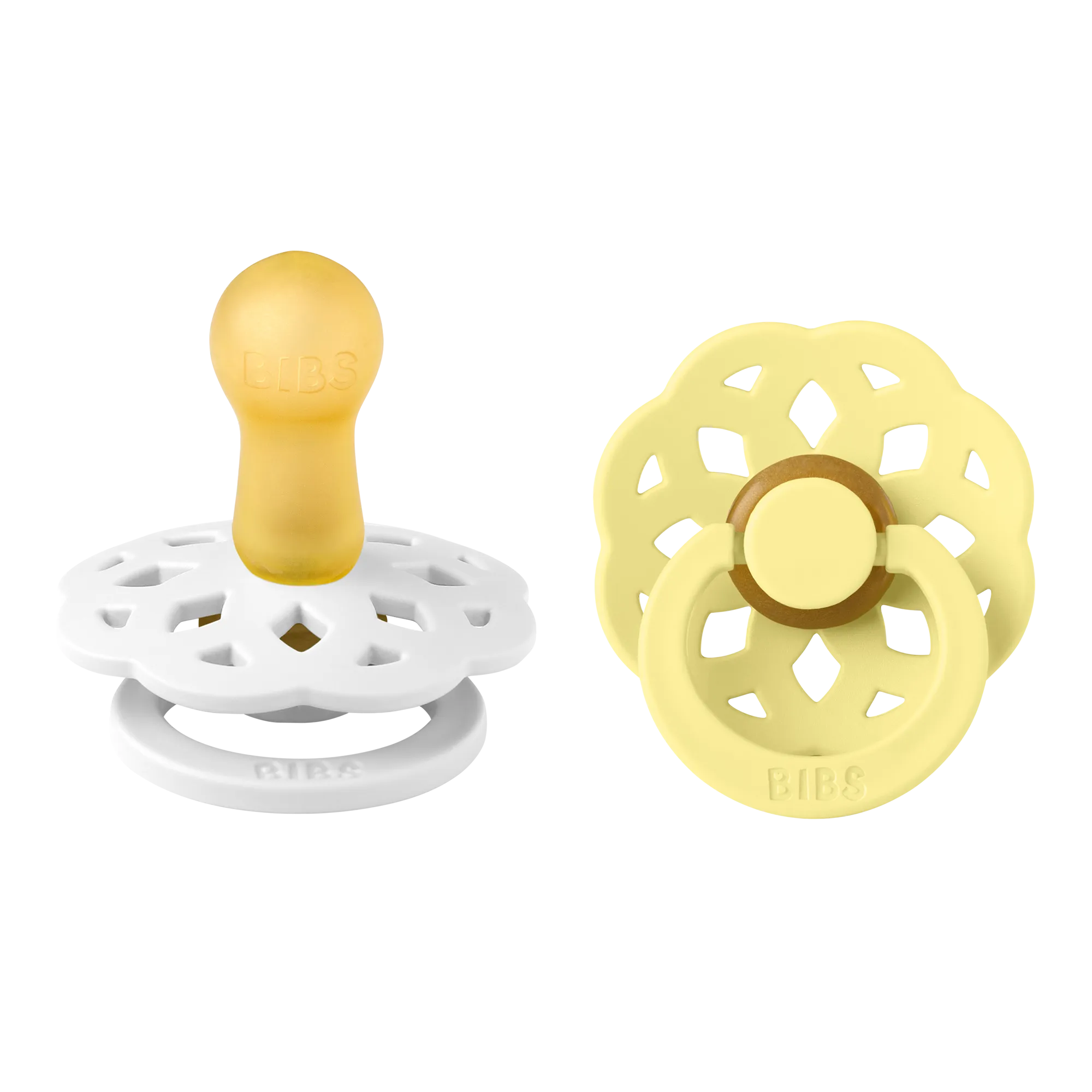 BIBS® Pacifier Boheme Latex 2 PK White / Sunshine (Min. of 2 PK, multiples of 2 PK)