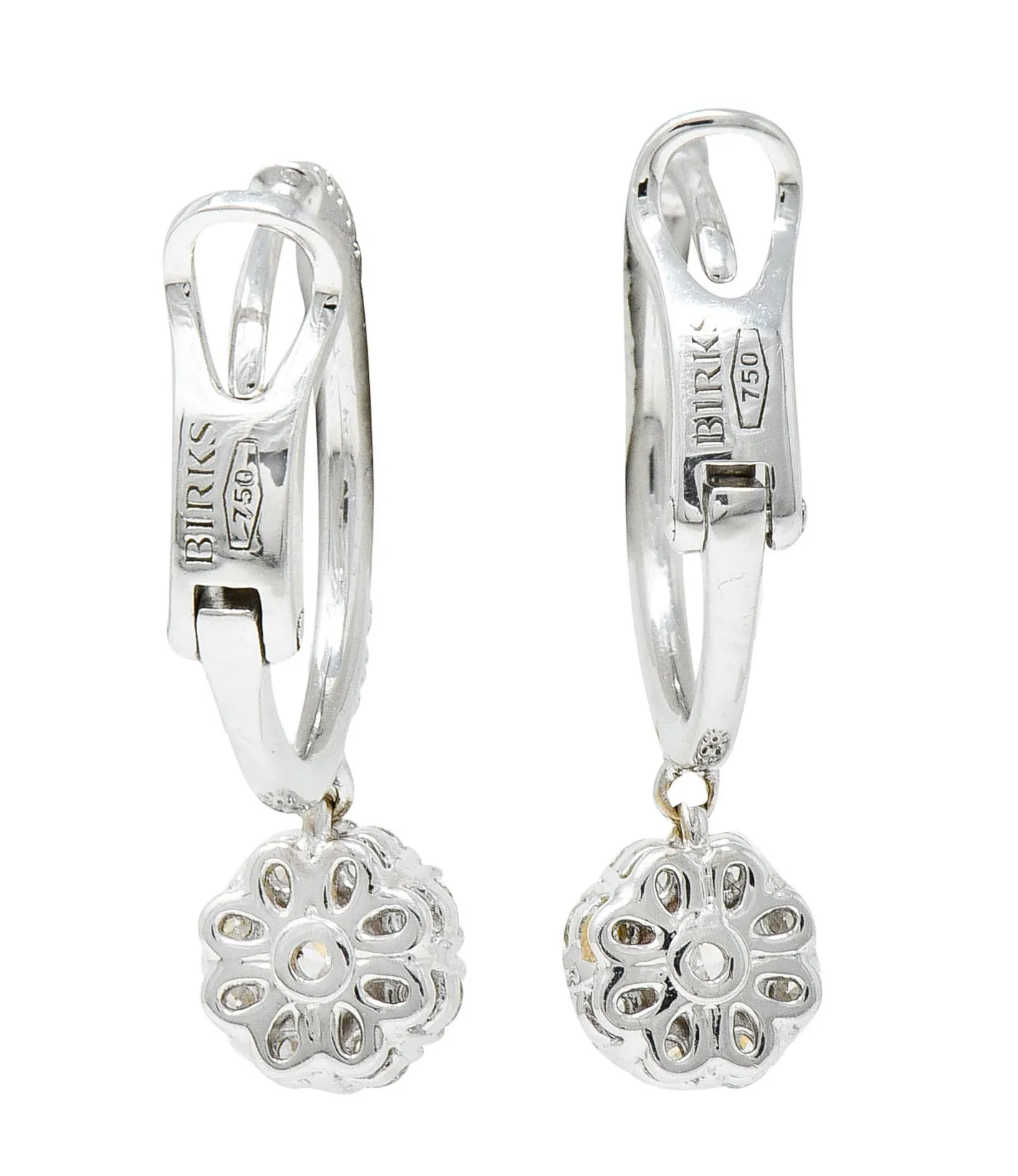 Birks 1.15 CTW Diamond 18 Karat Gold Cluster Huggie Drop Earrings