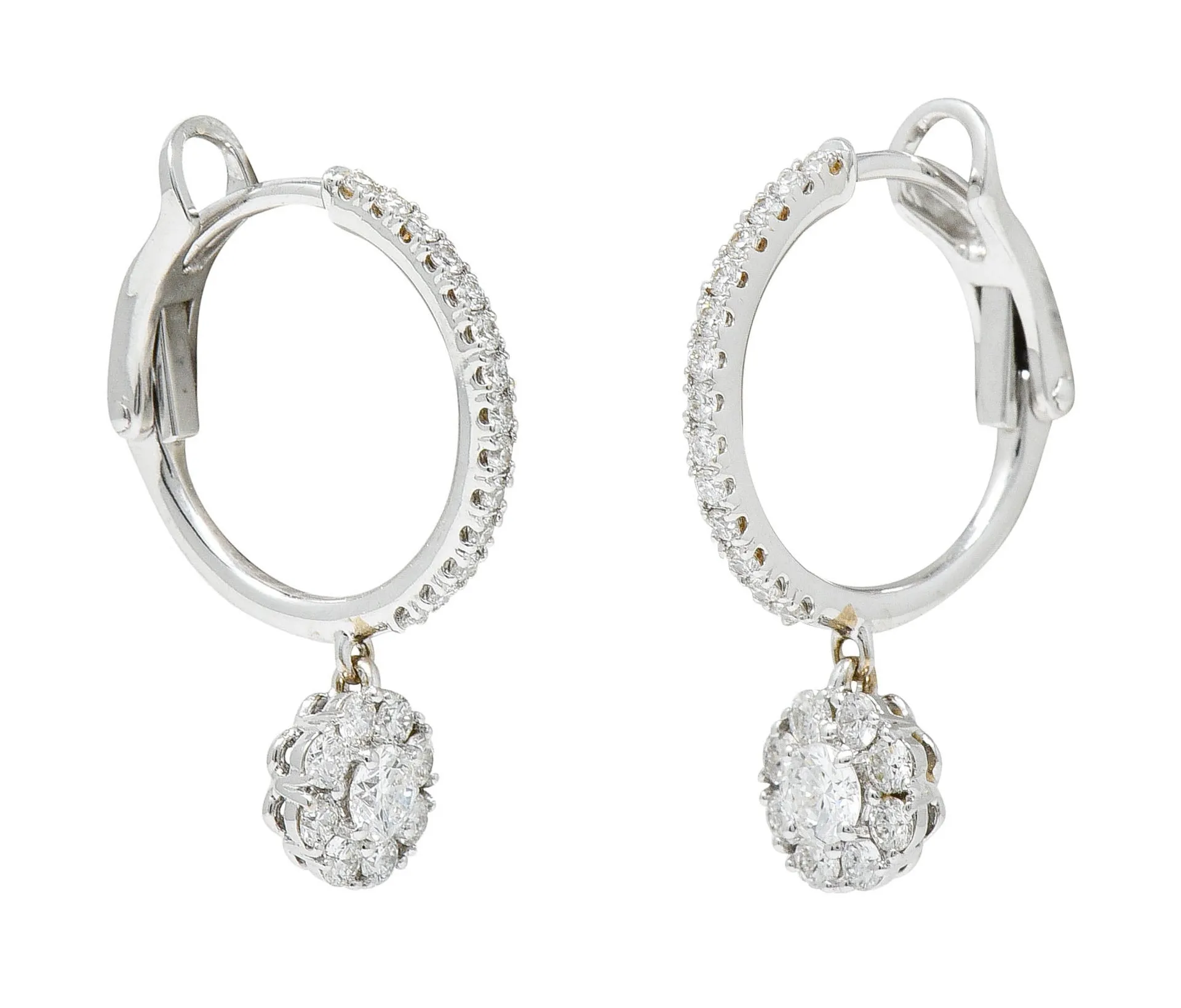 Birks 1.15 CTW Diamond 18 Karat Gold Cluster Huggie Drop Earrings