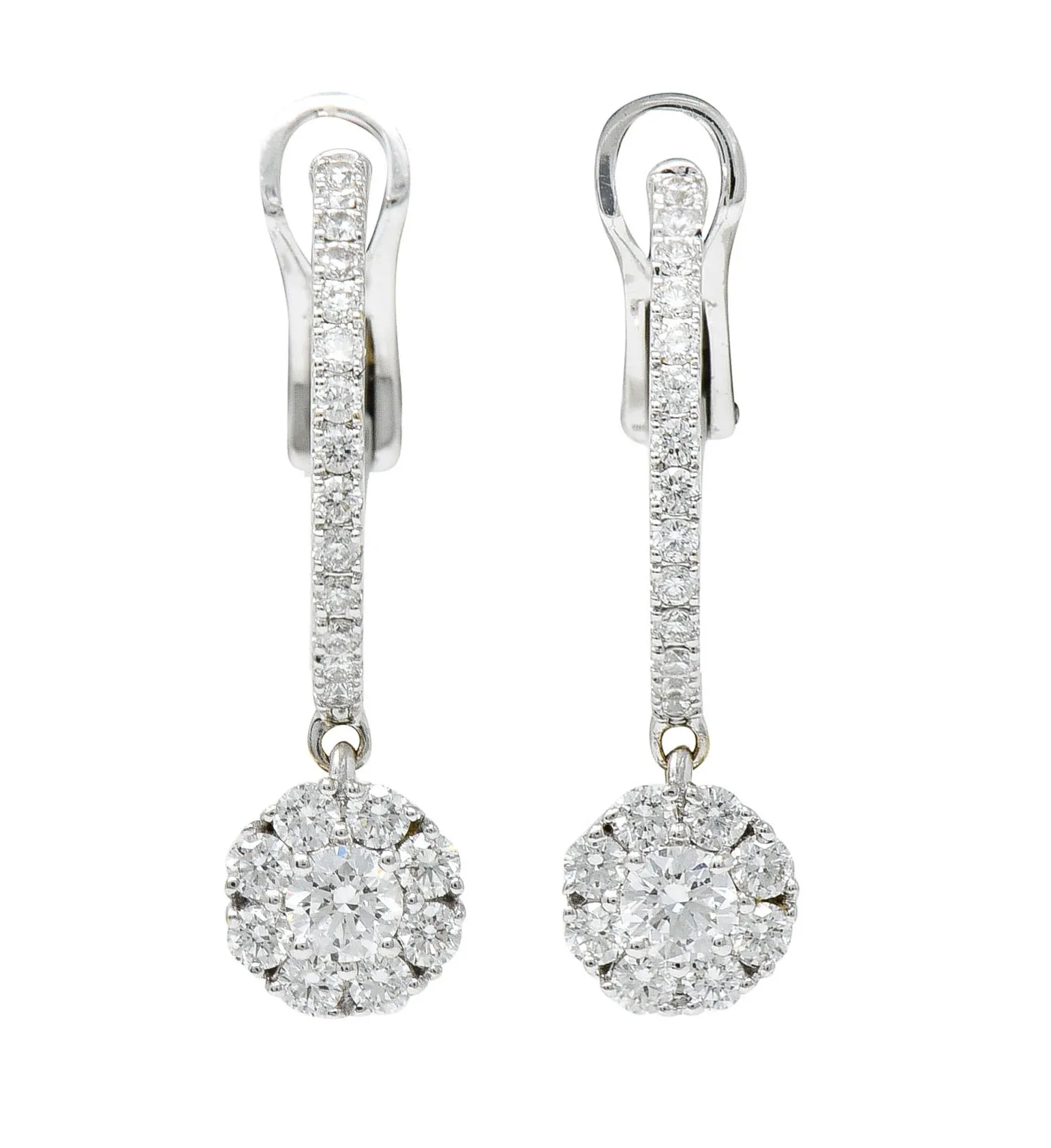 Birks 1.15 CTW Diamond 18 Karat Gold Cluster Huggie Drop Earrings