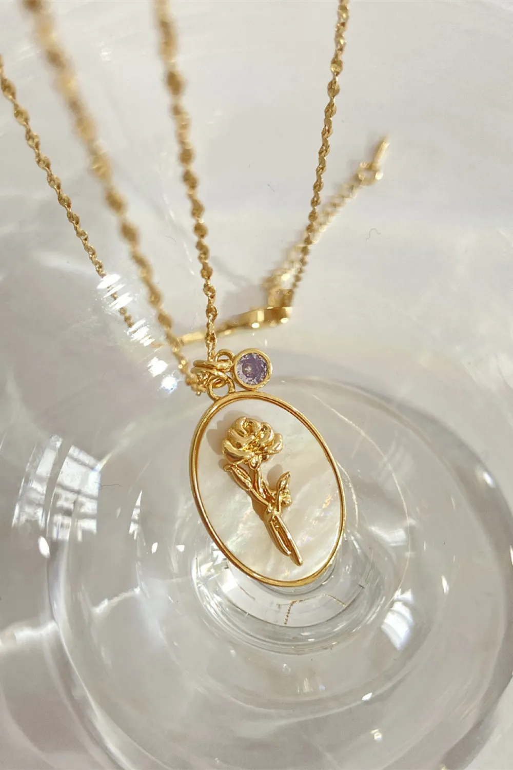 Birth Flower Shell Pendant Copper Necklace