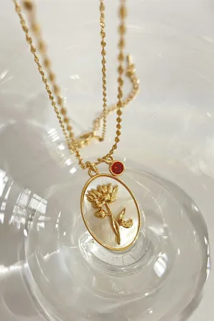 Birth Flower Shell Pendant Copper Necklace