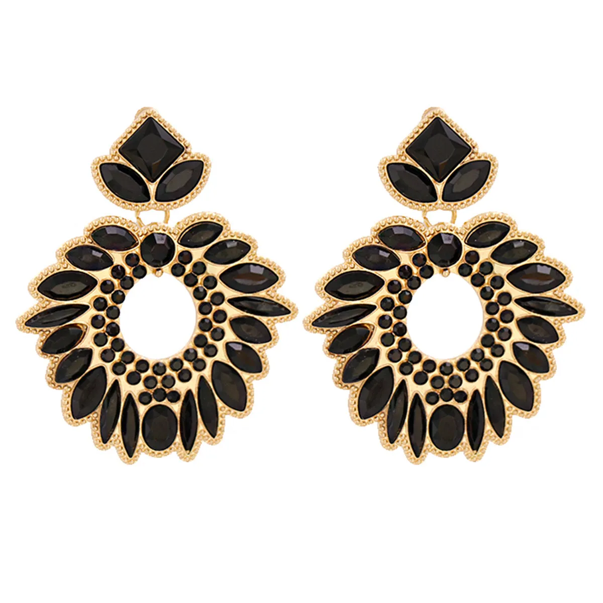 Black Crystal & Cubic Zirconia Geometric Drop Earrings
