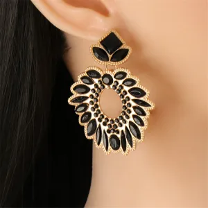 Black Crystal & Cubic Zirconia Geometric Drop Earrings