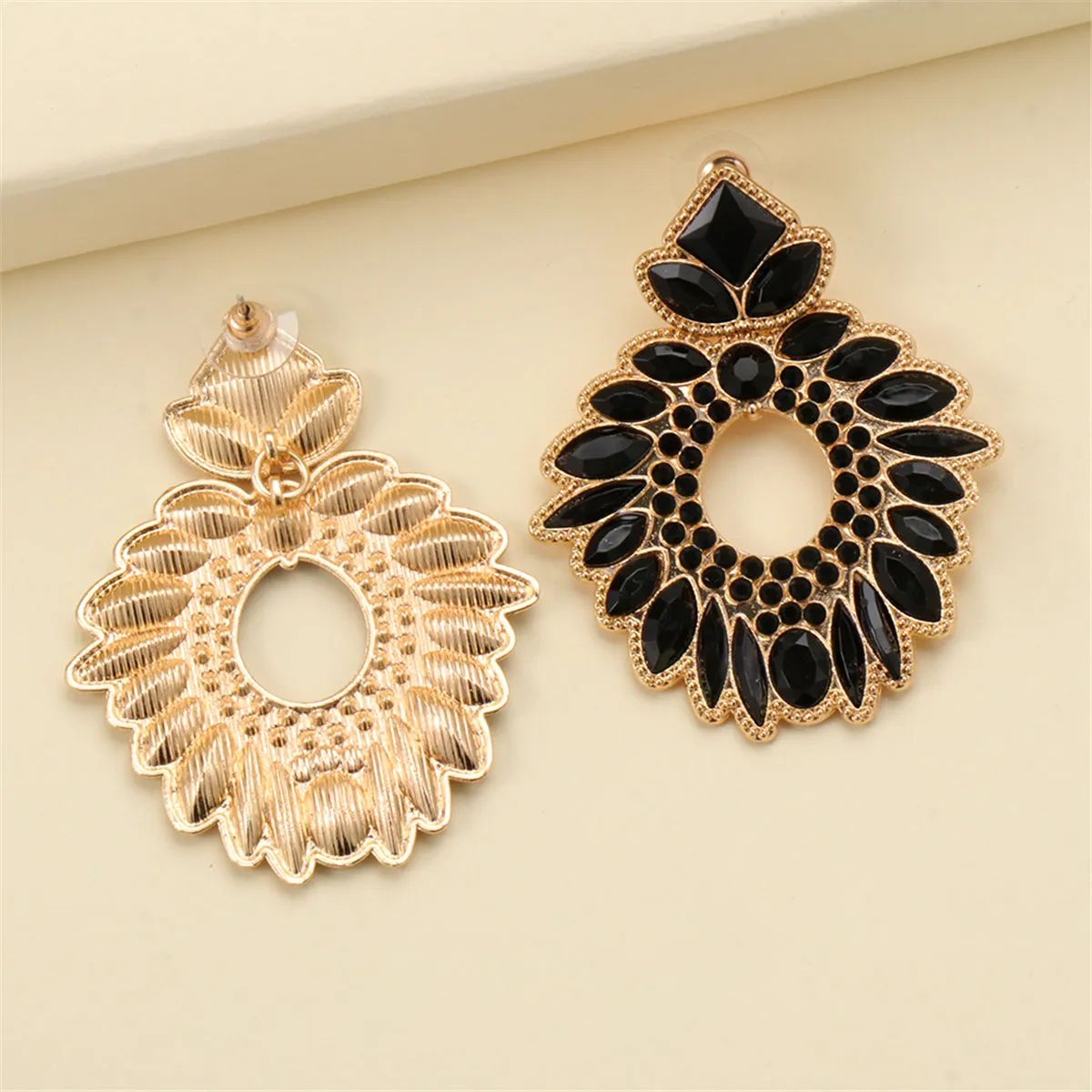 Black Crystal & Cubic Zirconia Geometric Drop Earrings