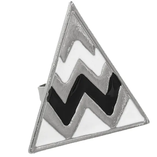 Black White Triangle Zigzag Adjustable Ring