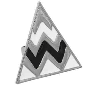 Black White Triangle Zigzag Adjustable Ring