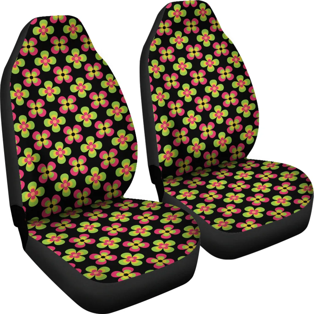 Black With Retro Flower Pattern Car Seat Covers Set