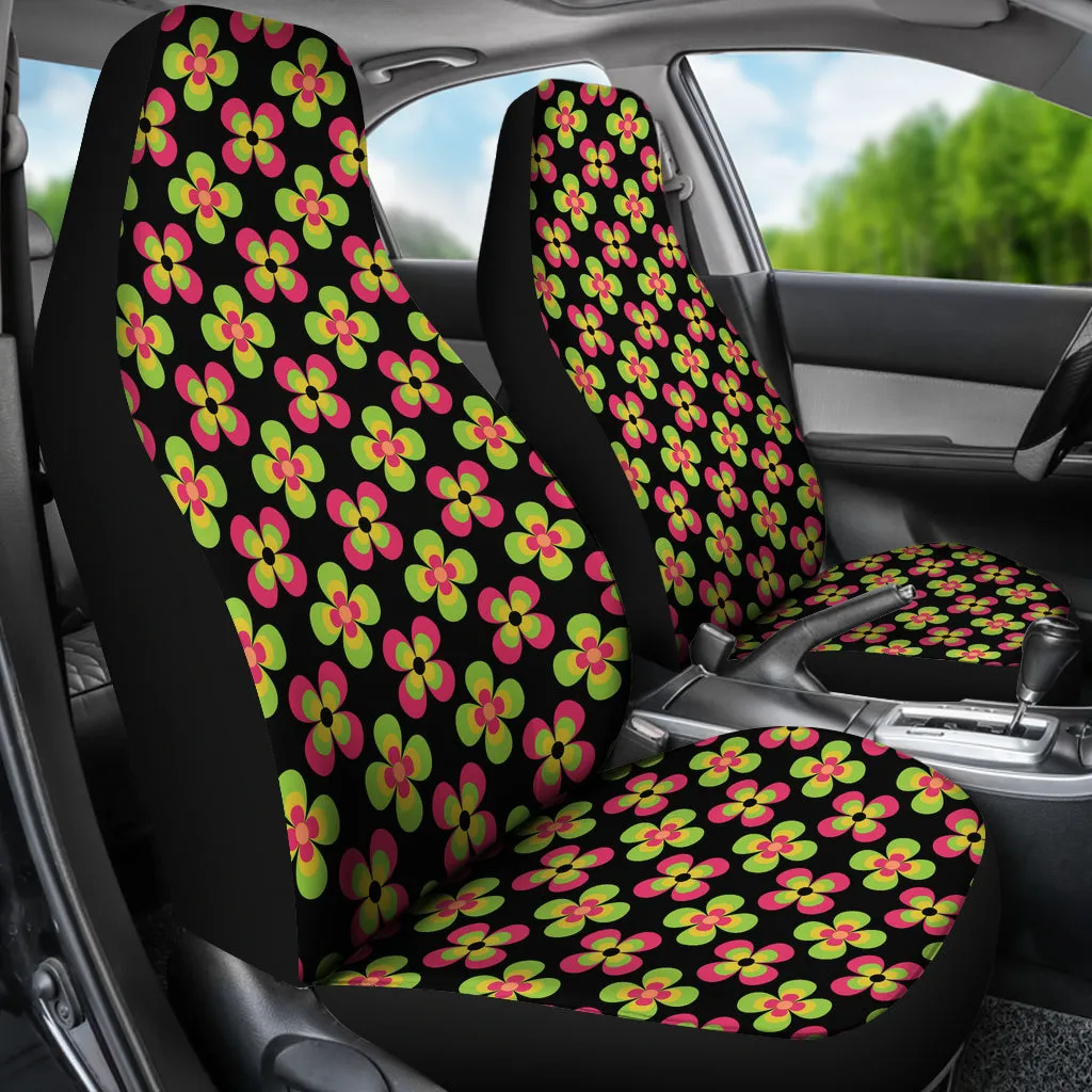 Black With Retro Flower Pattern Car Seat Covers Set