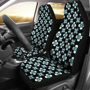 Black With Teal Retro Hippie Flower Pattern Car Seat Covers Set