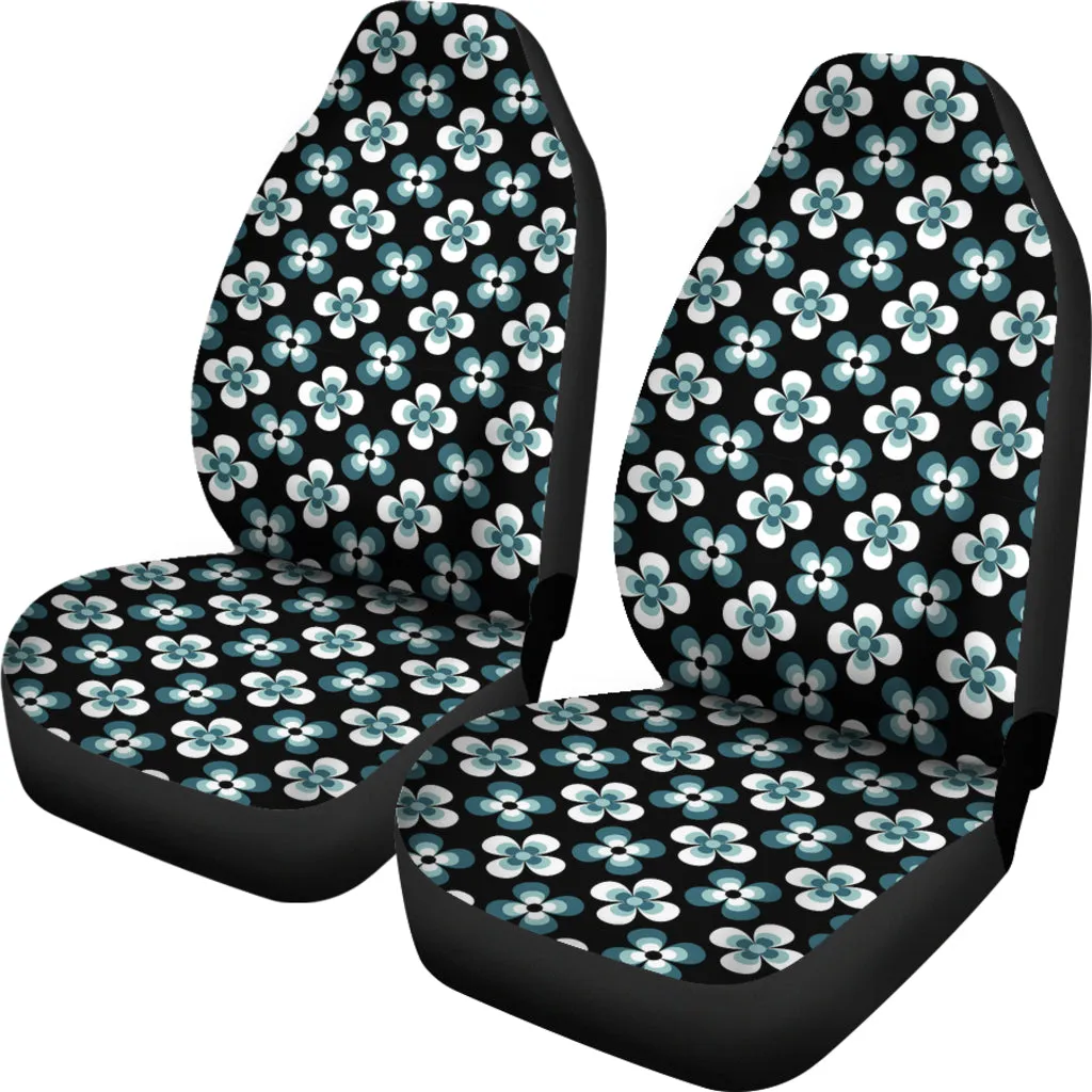 Black With Teal Retro Hippie Flower Pattern Car Seat Covers Set
