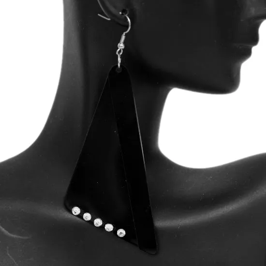 Black Wooden Right Angle Geometric Earrings