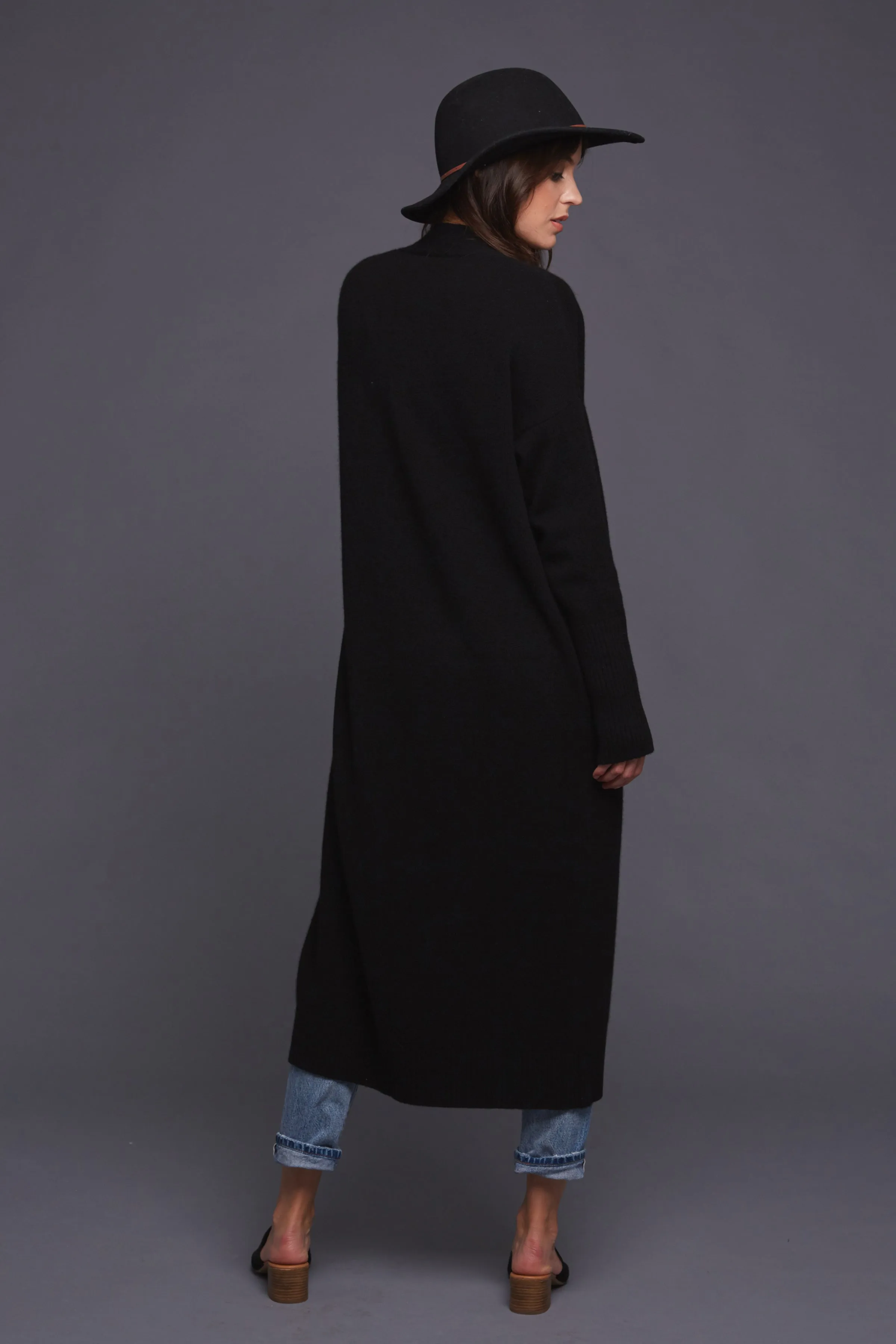 Blake - Cashmere Wool Blend Duster Coat - Black