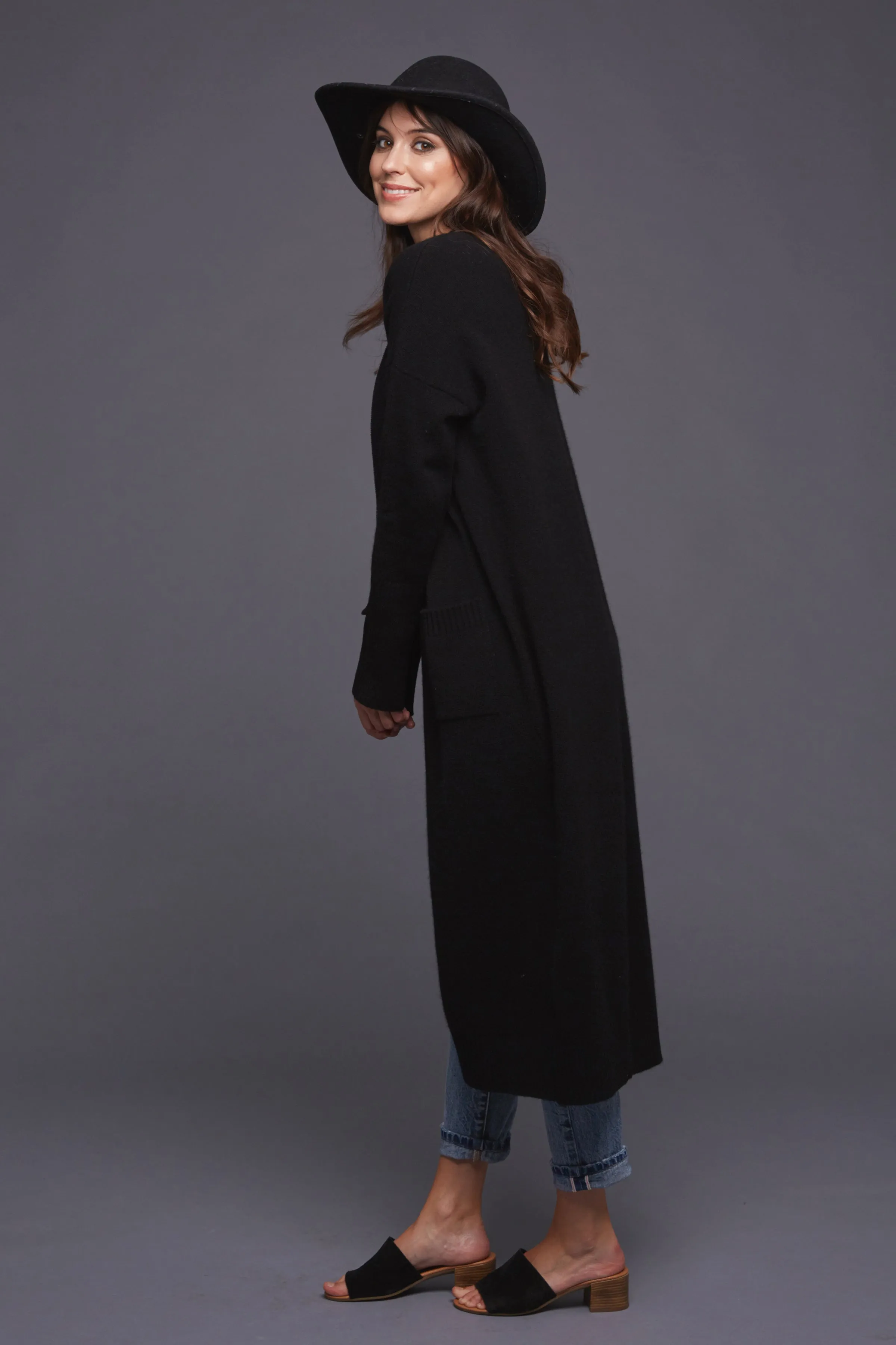 Blake - Cashmere Wool Blend Duster Coat - Black
