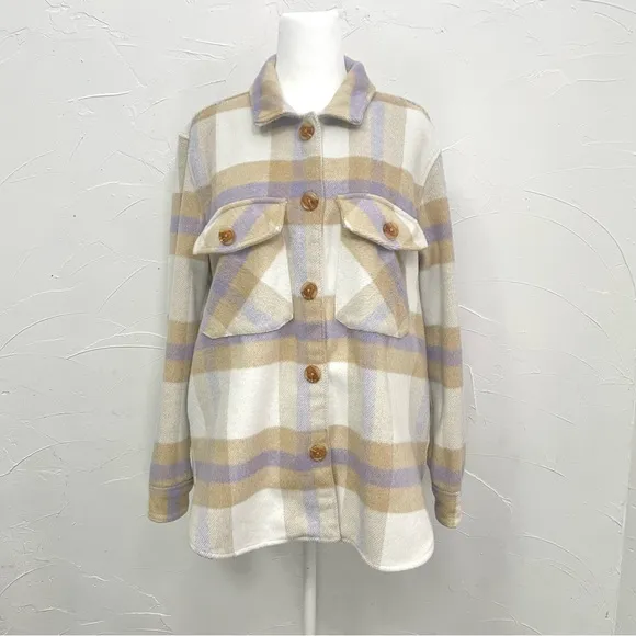 Blank NYC Mountain Top White Multi Plaid Shacket