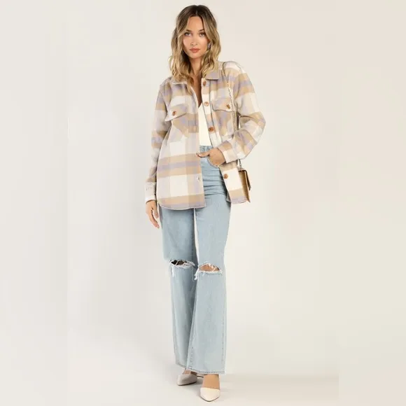 Blank NYC Mountain Top White Multi Plaid Shacket