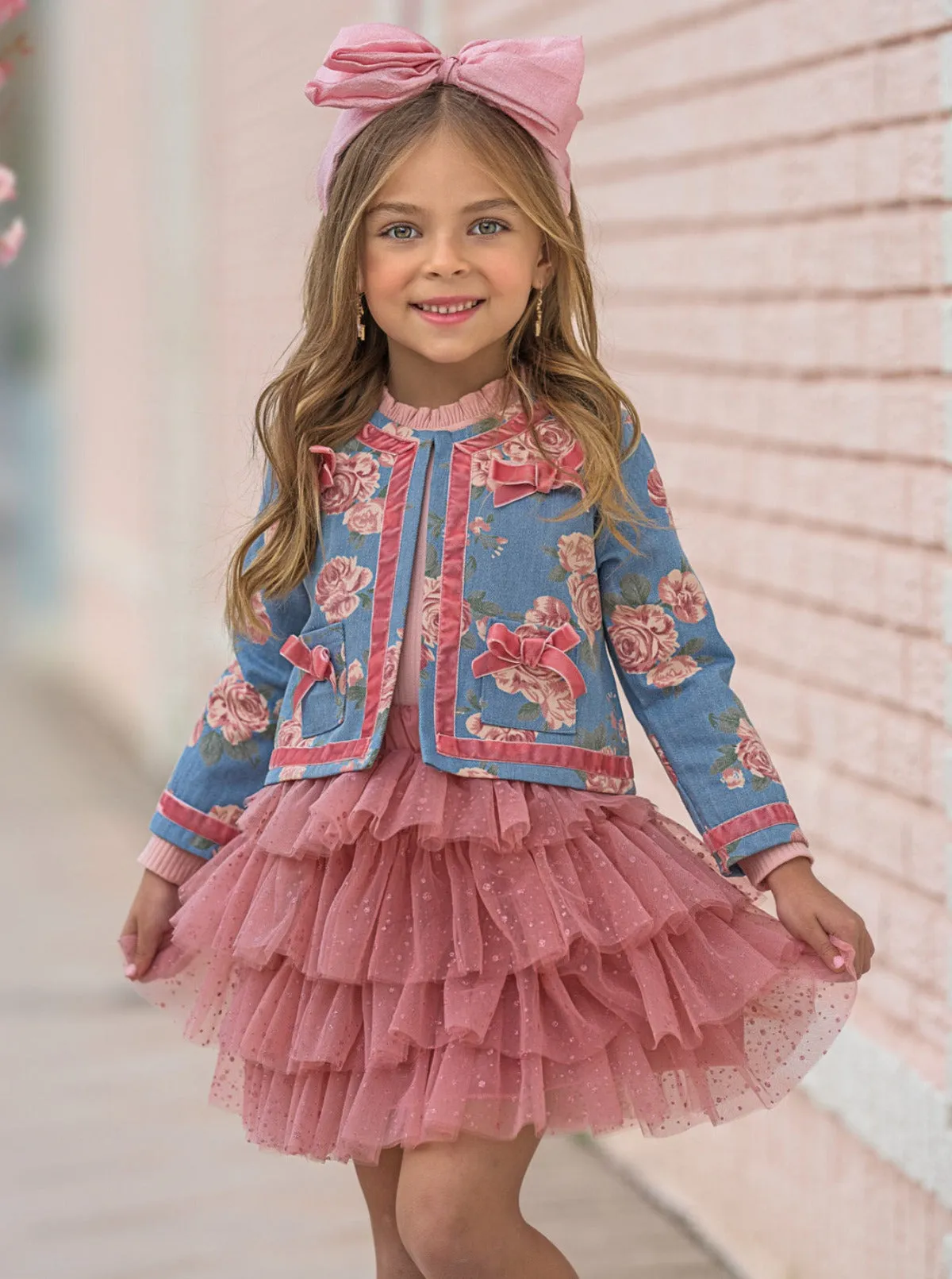 Blushing Blooms Matching Blazer and Tutu Skirt Set
