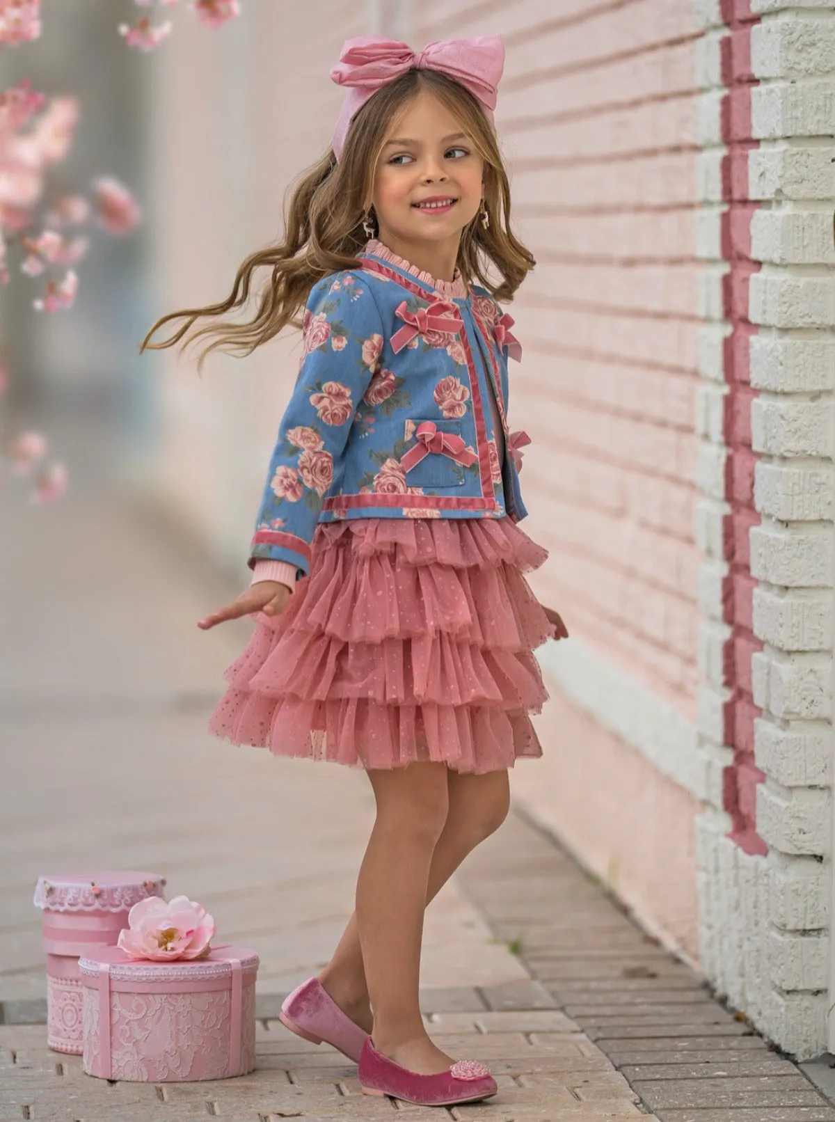 Blushing Blooms Matching Blazer and Tutu Skirt Set