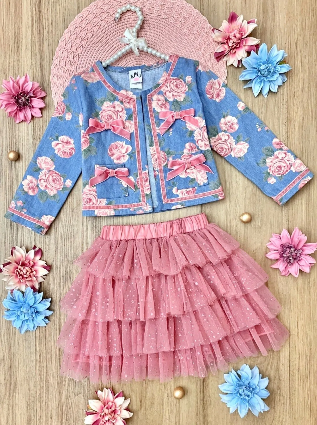 Blushing Blooms Matching Blazer and Tutu Skirt Set