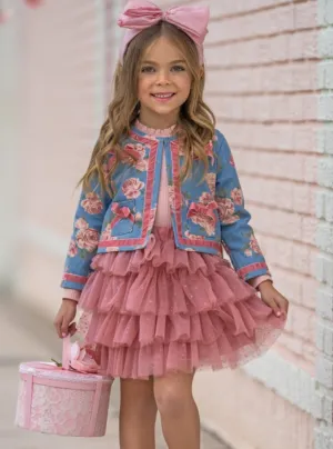 Blushing Blooms Matching Blazer and Tutu Skirt Set