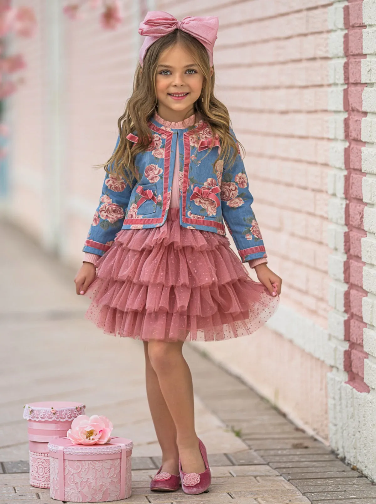 Blushing Blooms Matching Blazer and Tutu Skirt Set