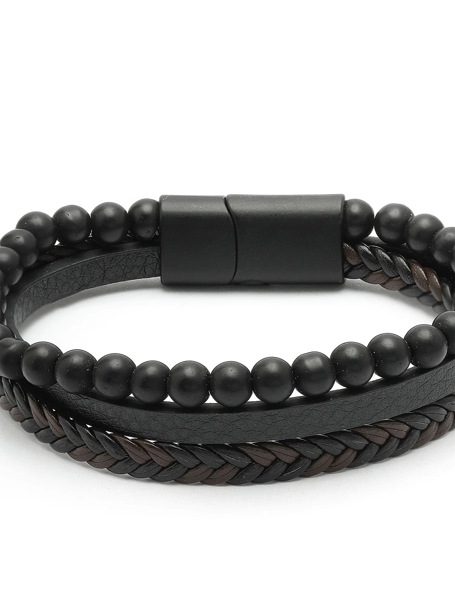 Bohey by KARATCART Black and Silver Link Bracelet for Men