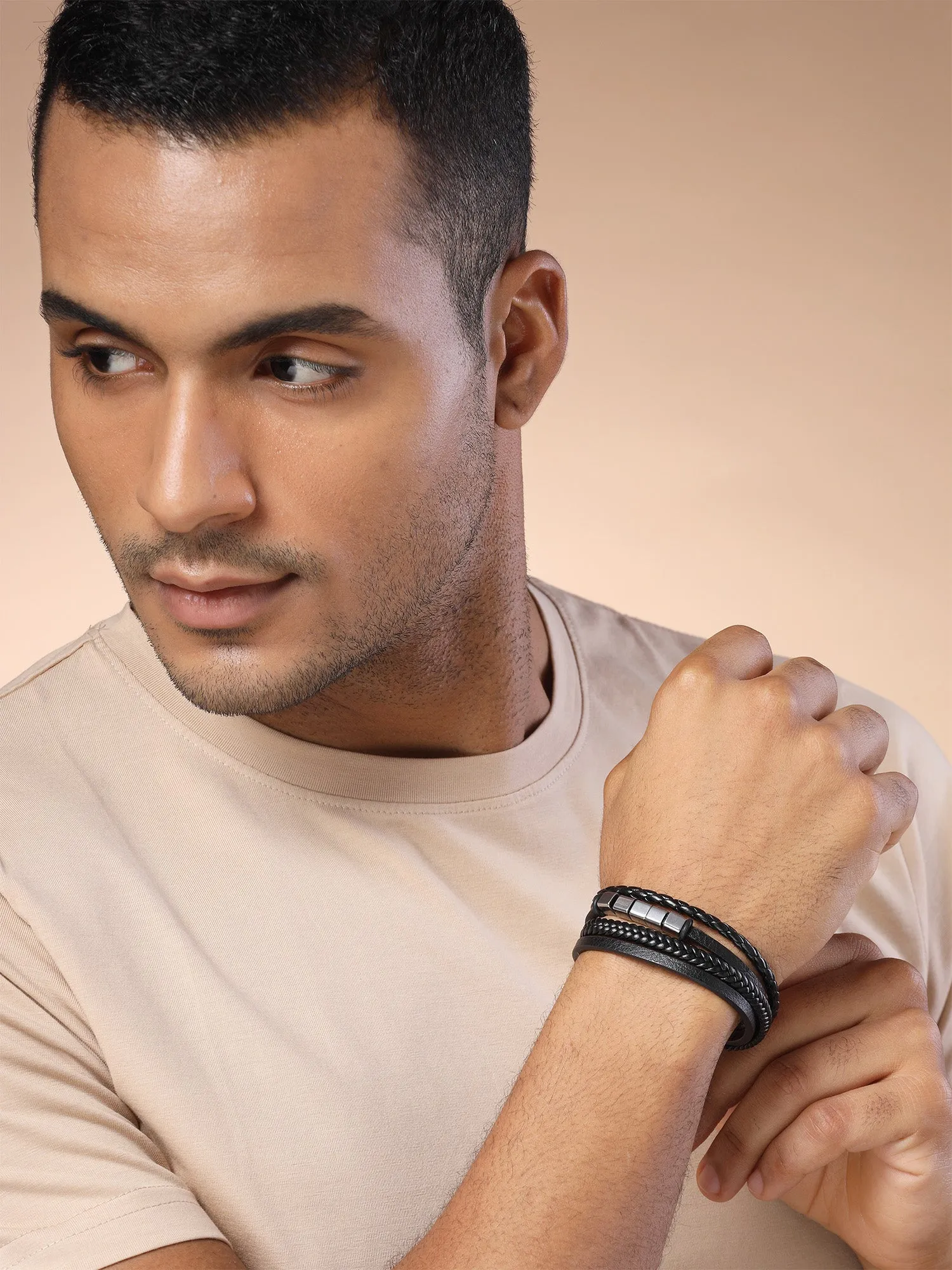 Bohey by KARATCART Black and Silver Link Bracelet for Men