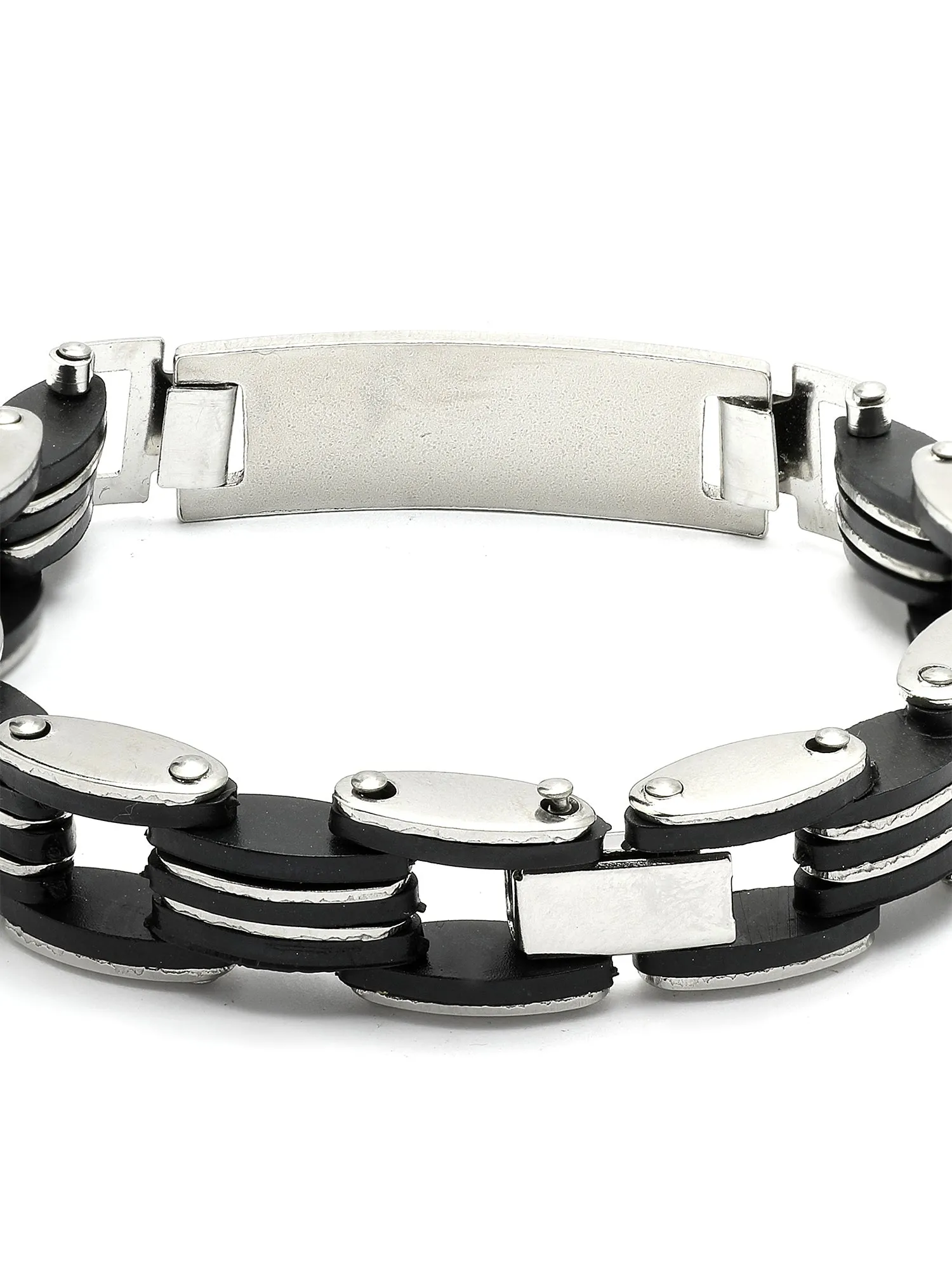Bohey by KARATCART Black and Silver Link Bracelet for Men