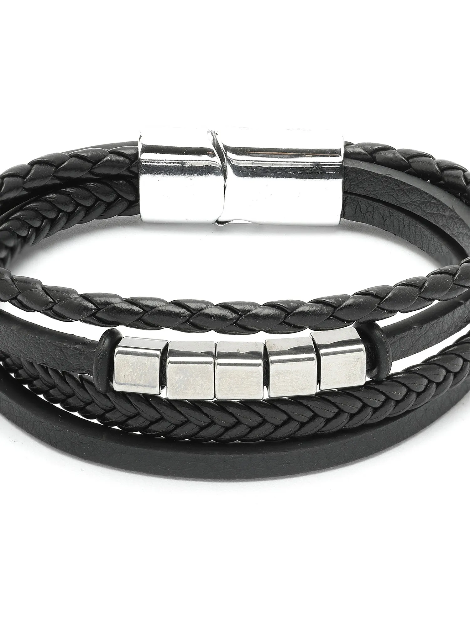 Bohey by KARATCART Black and Silver Link Bracelet for Men