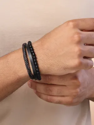 Bohey by KARATCART Black and Silver Link Bracelet for Men