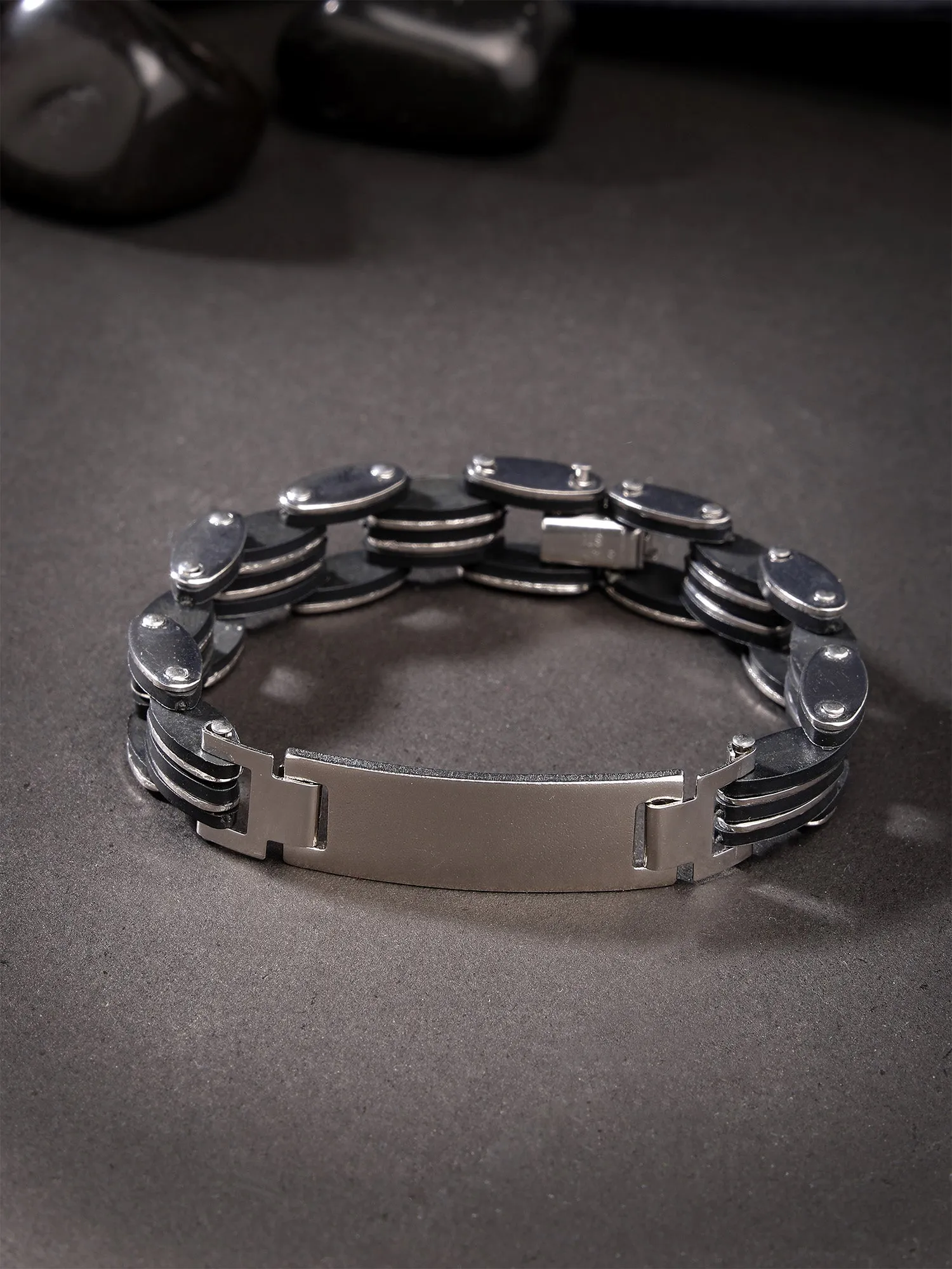 Bohey by KARATCART Black and Silver Link Bracelet for Men