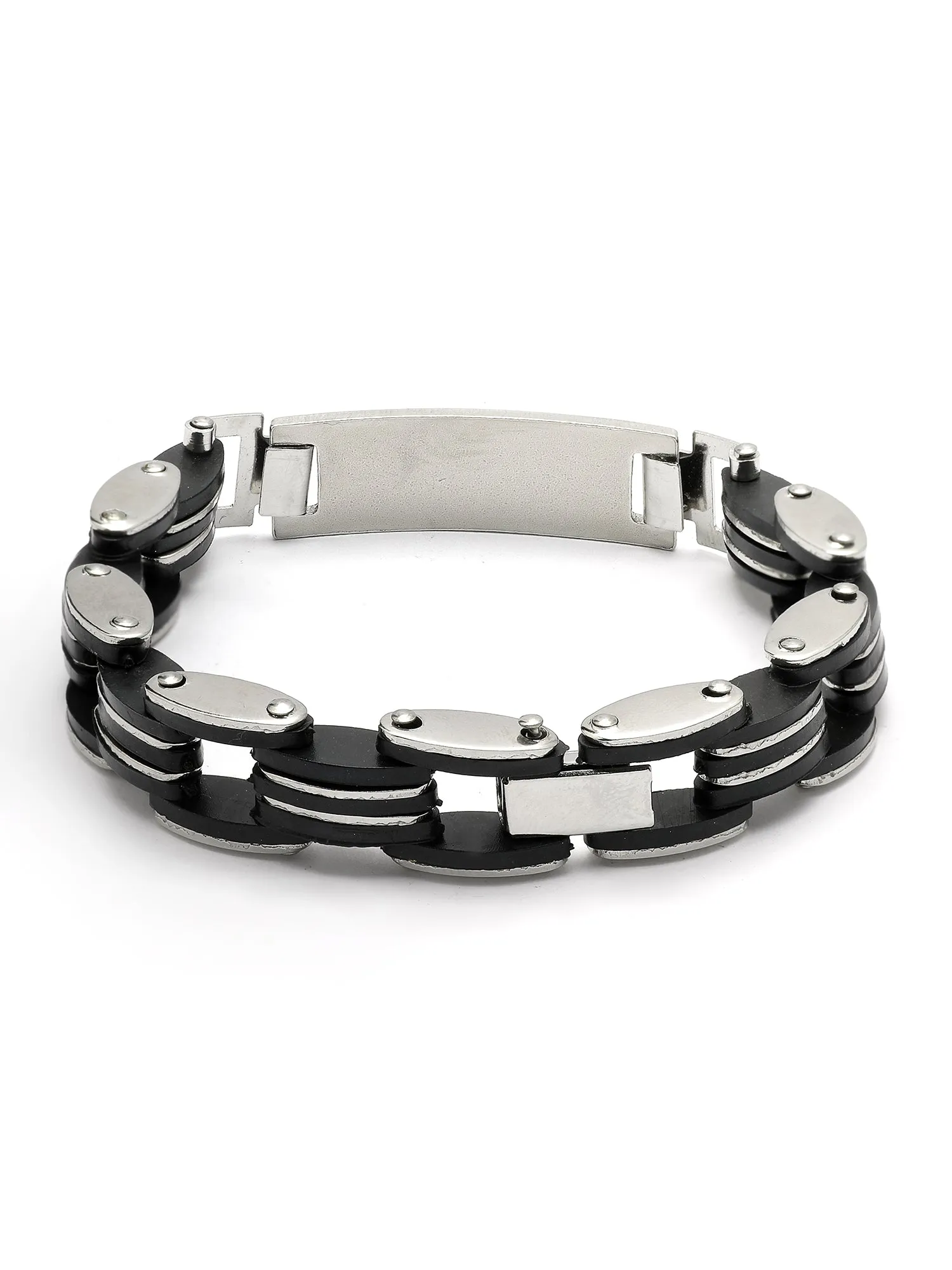 Bohey by KARATCART Black and Silver Link Bracelet for Men
