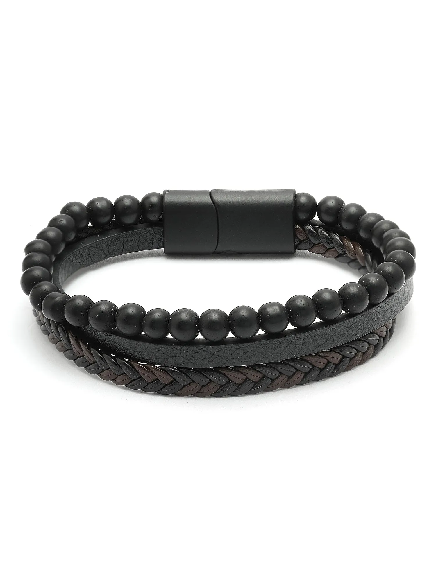 Bohey by KARATCART Black and Silver Link Bracelet for Men