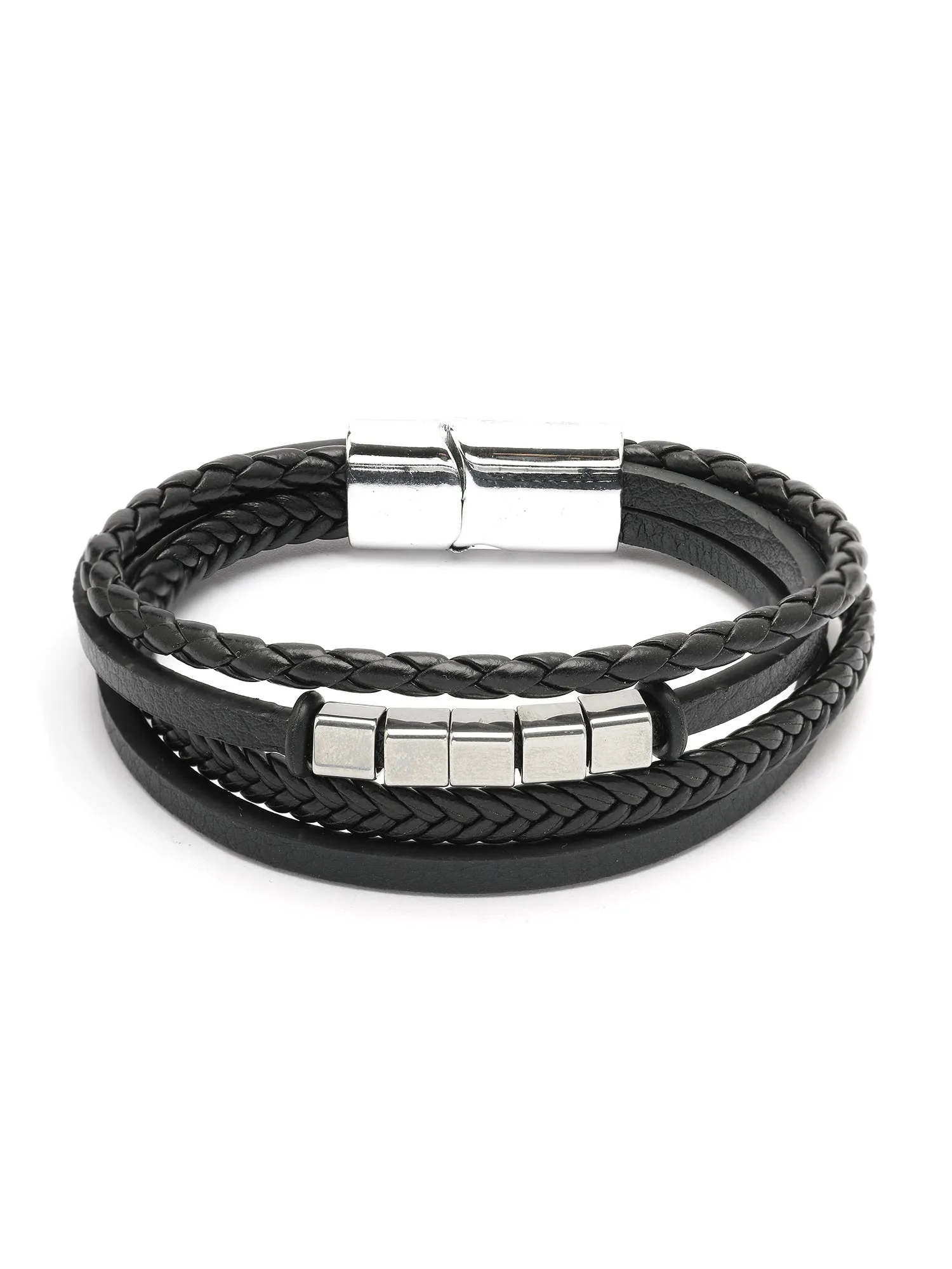 Bohey by KARATCART Black and Silver Link Bracelet for Men