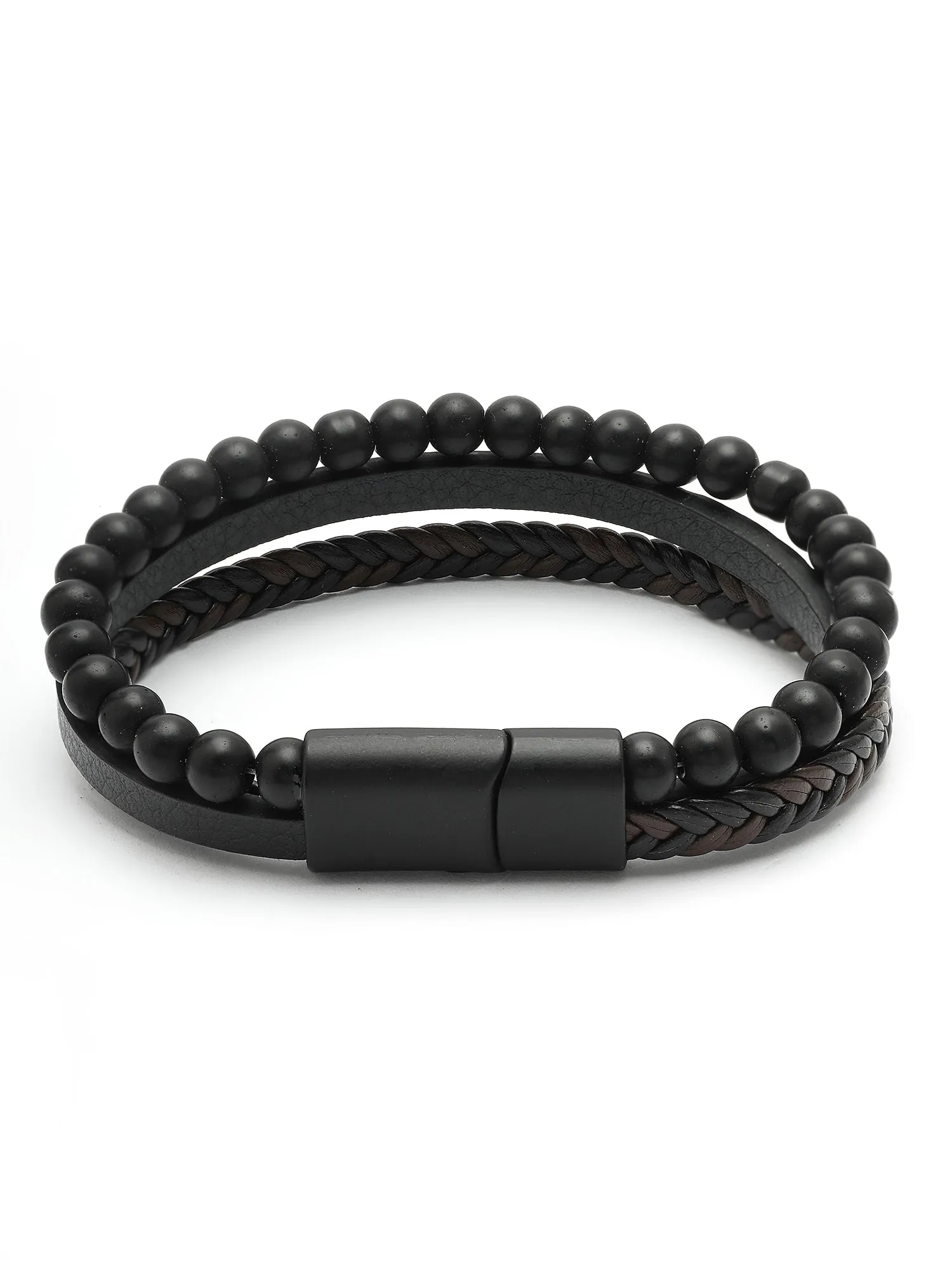 Bohey by KARATCART Black and Silver Link Bracelet for Men