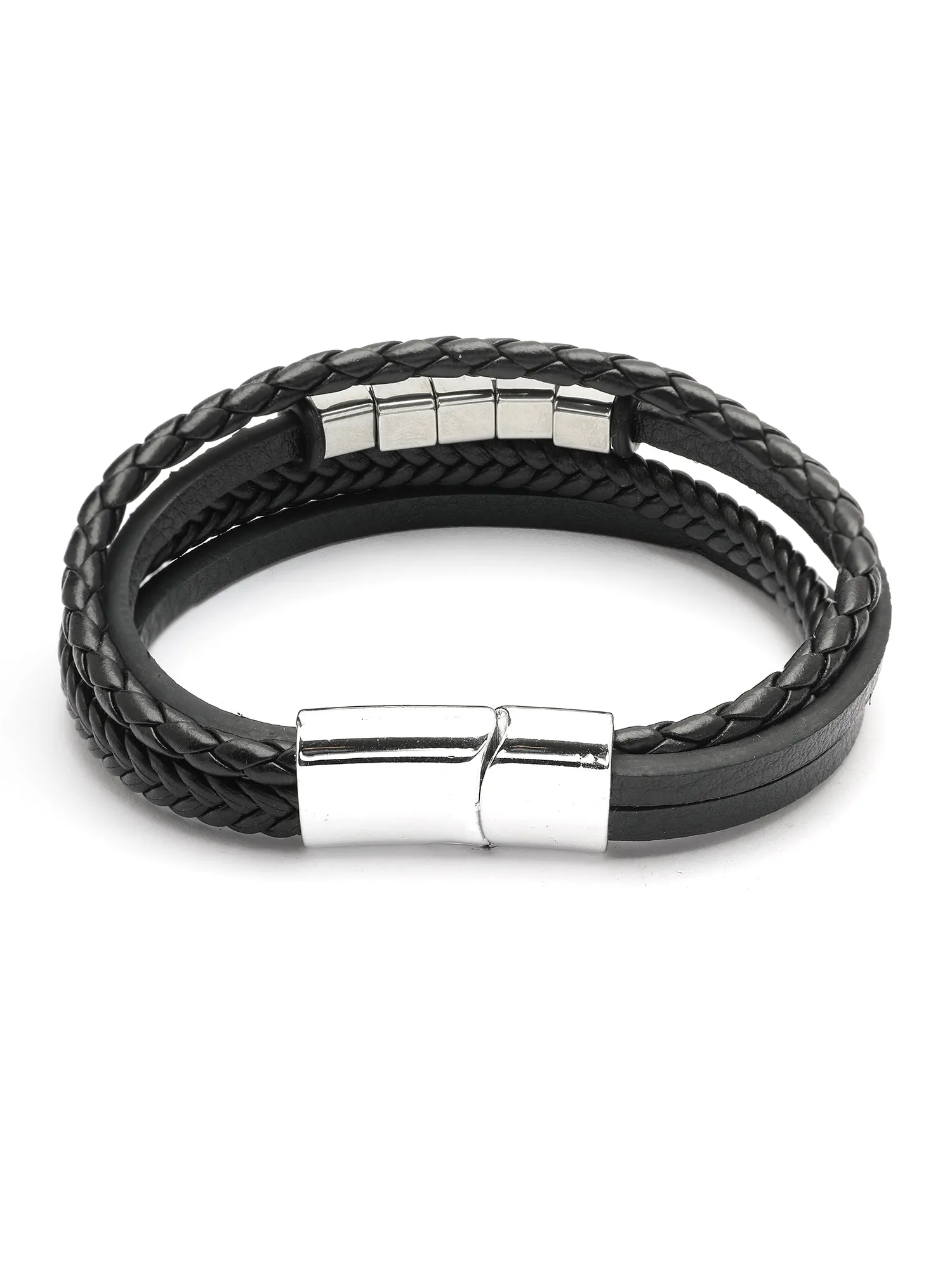 Bohey by KARATCART Black and Silver Link Bracelet for Men