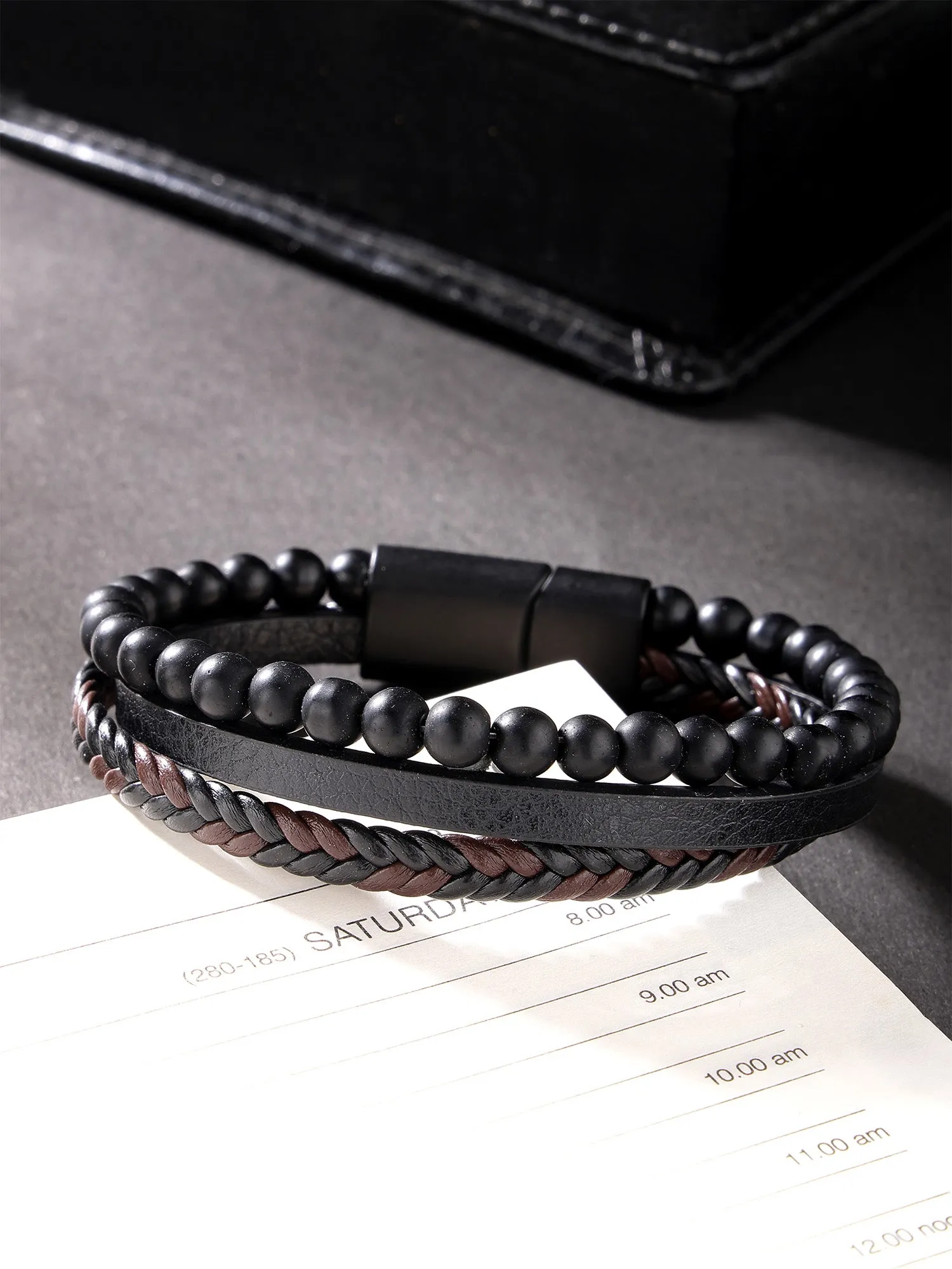 Bohey by KARATCART Black and Silver Link Bracelet for Men