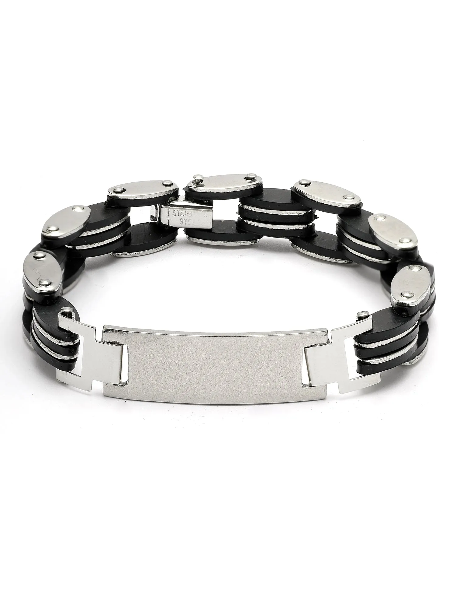Bohey by KARATCART Black and Silver Link Bracelet for Men