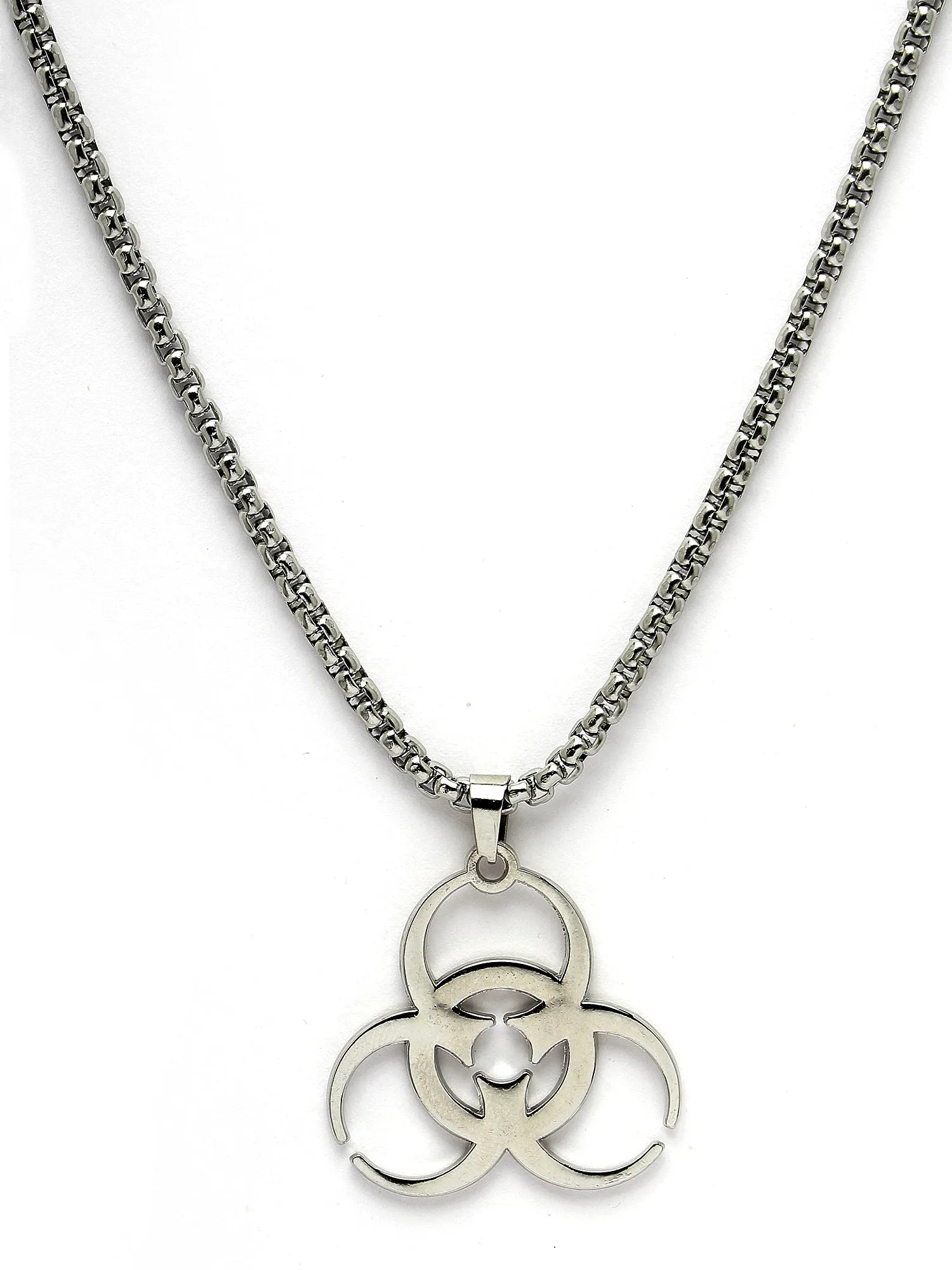 Bohey by KARATCART Silver Plated Biohazard Symbol Chain Pendant for Men