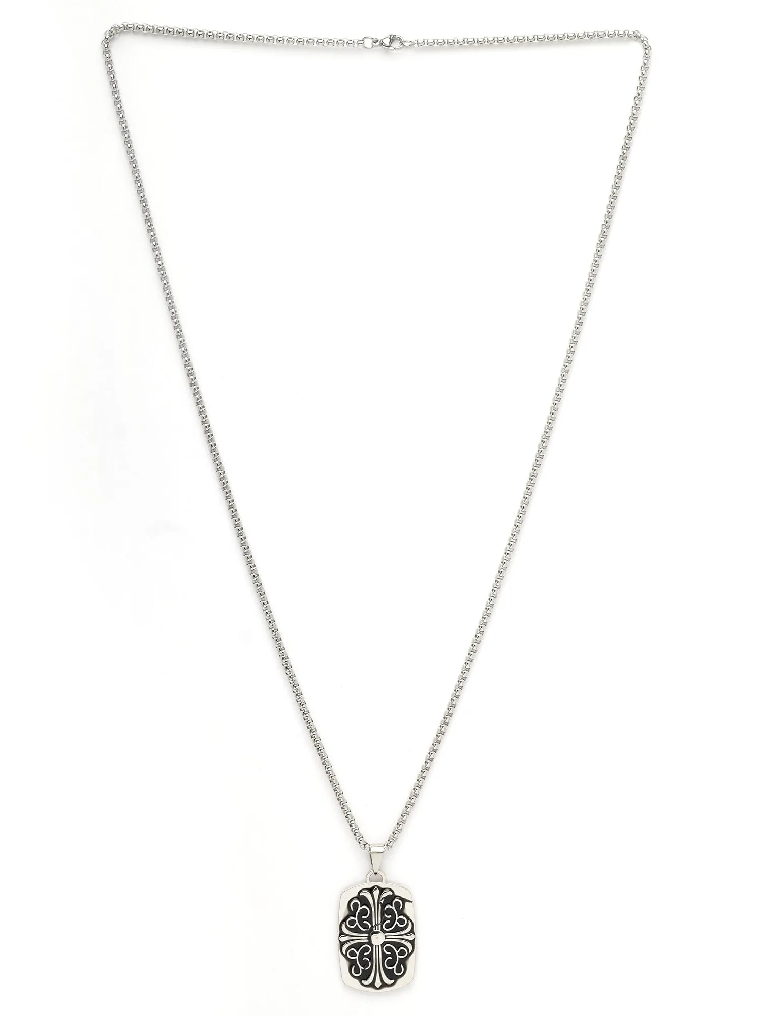 Bohey by KARATCART Silver Plated Embossed Cross Metal Chain Pendant for Men