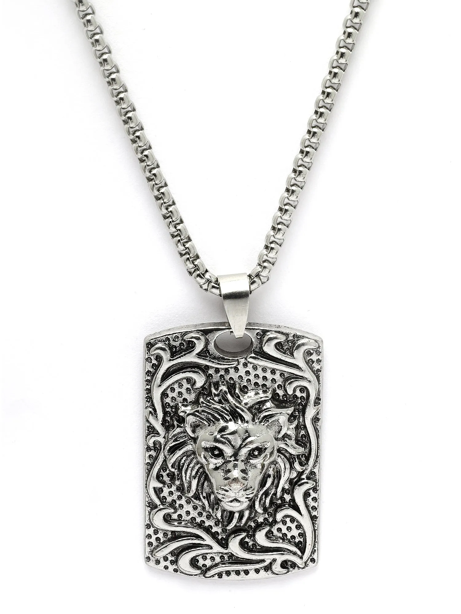 Bohey by KARATCART Silver Plated Lion Metal Chain Pendant for Men