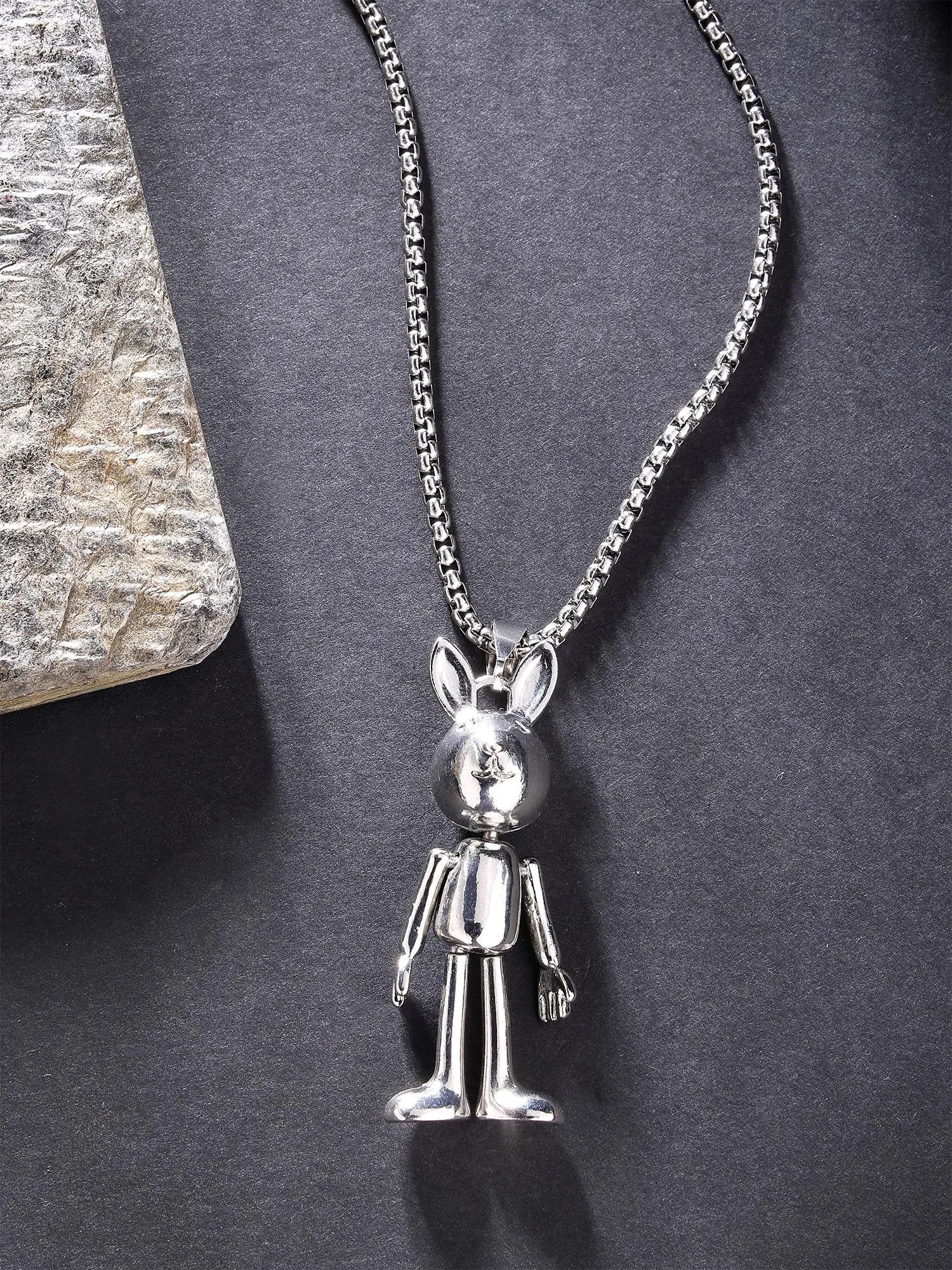 Bohey by KARATCART Silver Plated Rabbit Metal Chain Pendant for Men