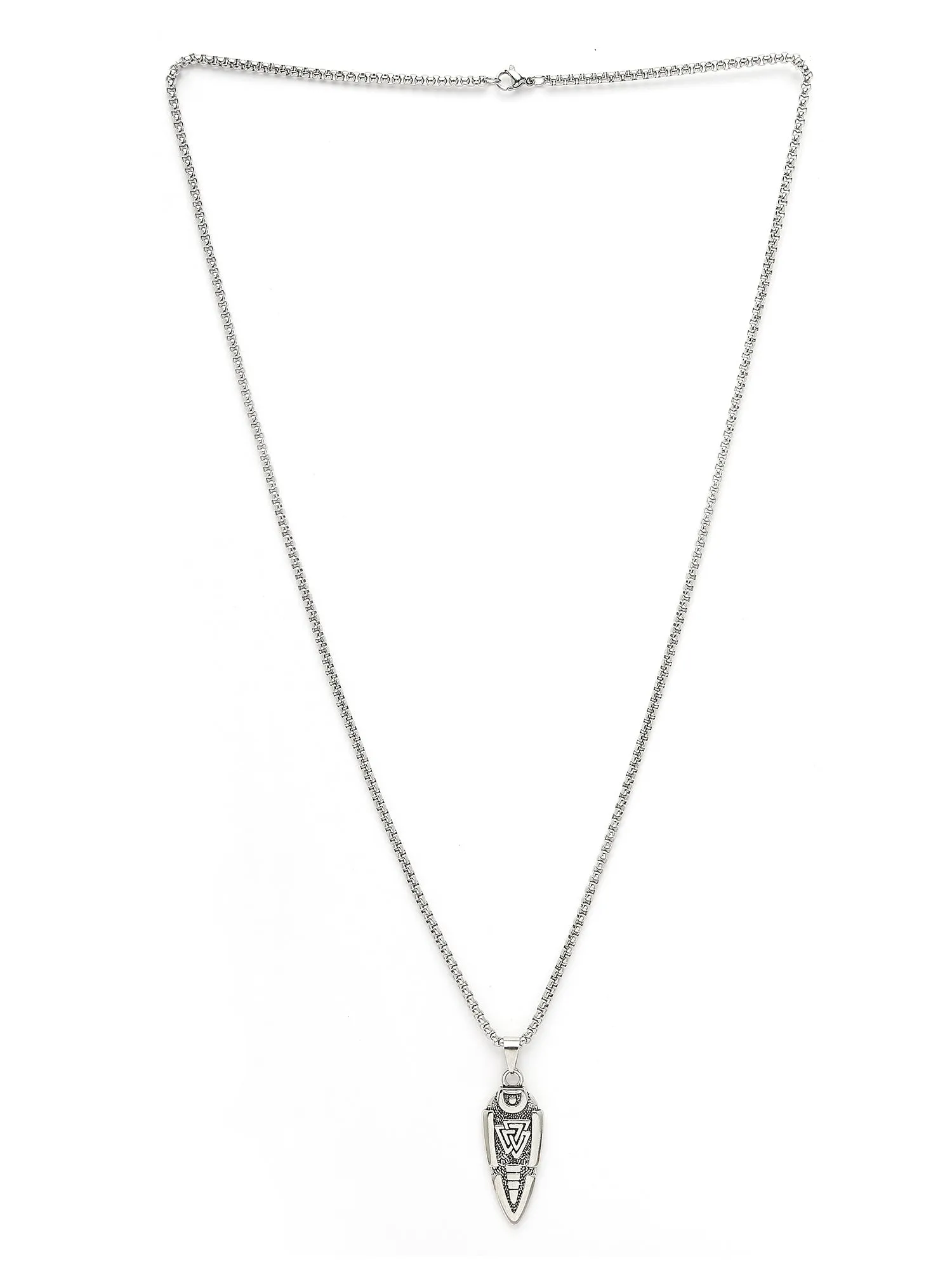Bohey by KARATCART Silver Plated Valknut Shield Metal Chain Pendant for Men