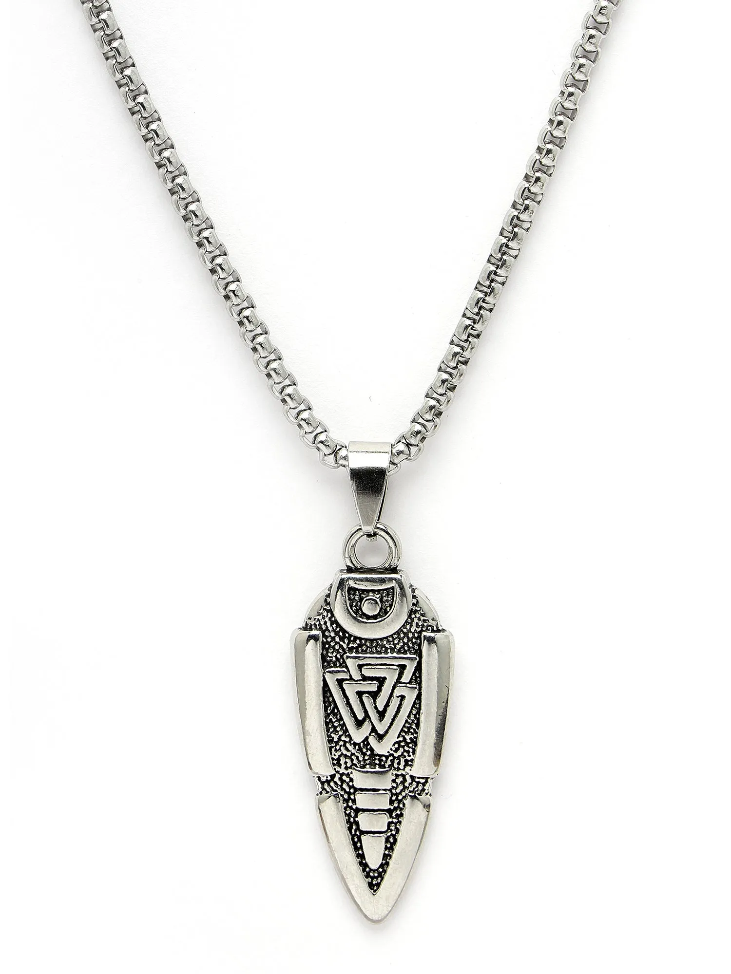 Bohey by KARATCART Silver Plated Valknut Shield Metal Chain Pendant for Men