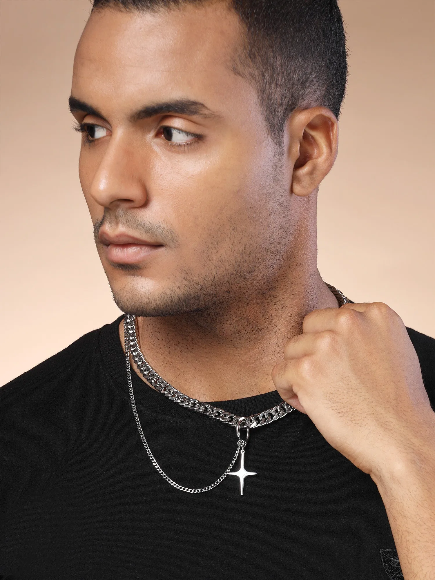Bohey by KARATCART Silver Tone Link Chain Necklace for Men