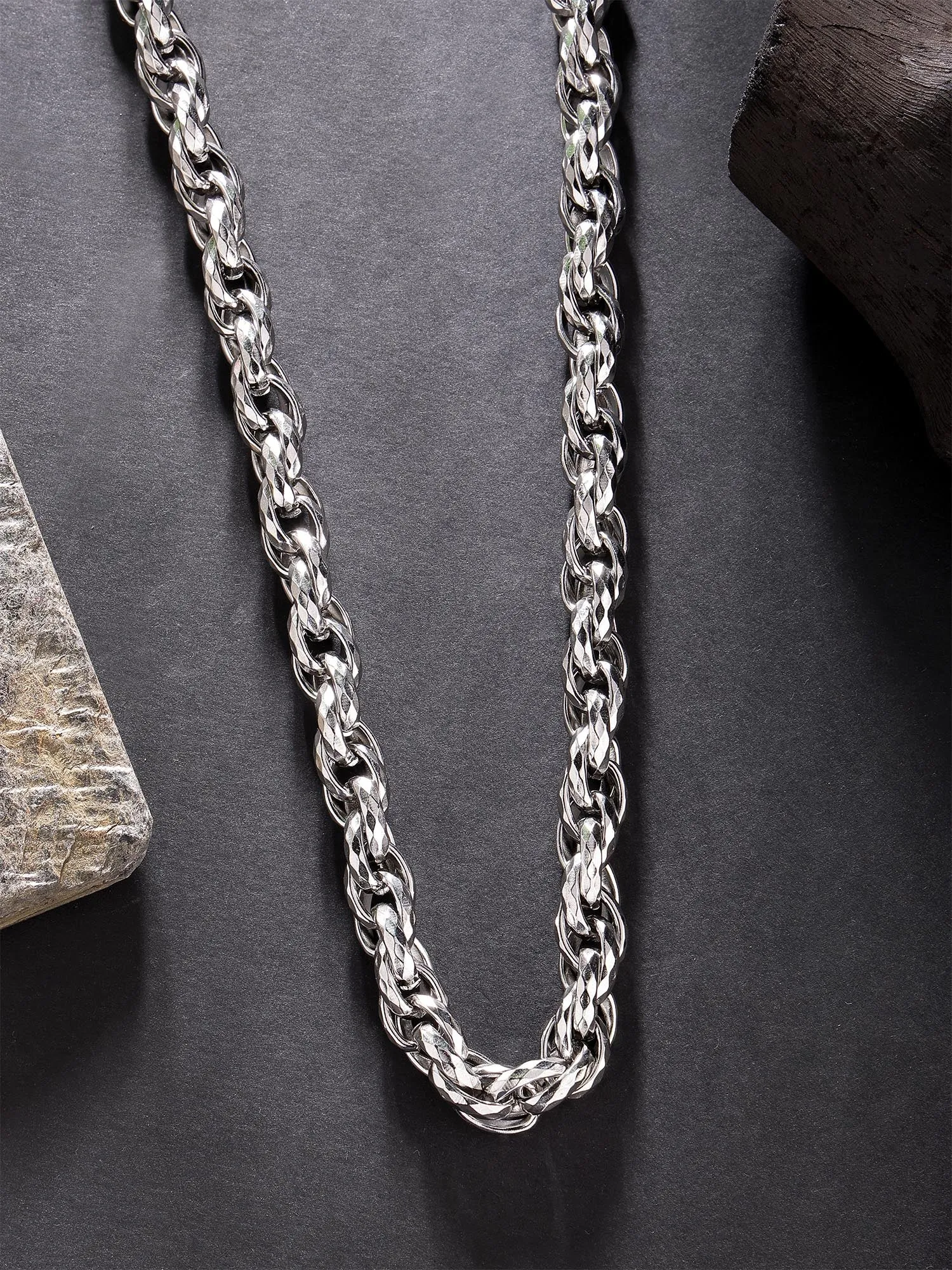 Bohey by KARATCART Silver Tone Link Chain Necklace for Men