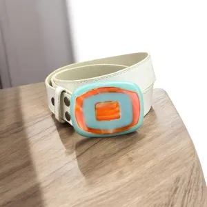 Bold & Colorful Geometric Handblown Glass Buckle Leather Belt