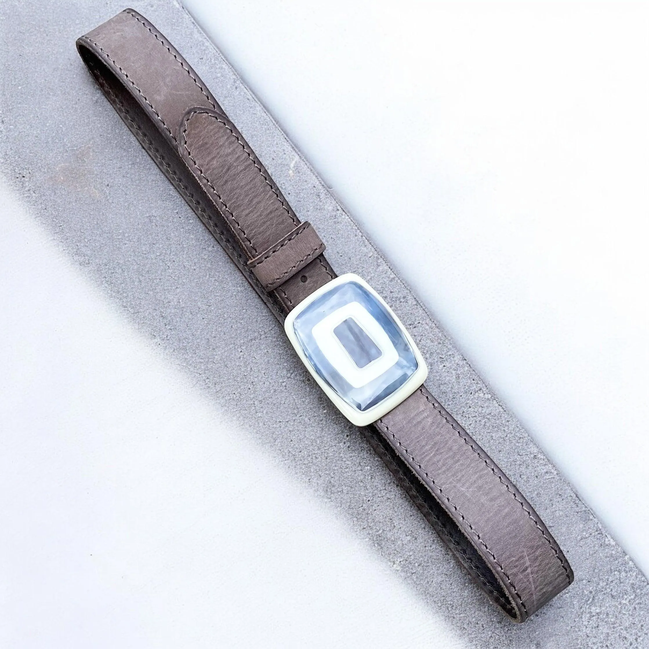Bold & Colorful Geometric Handblown Glass Buckle Leather Belt