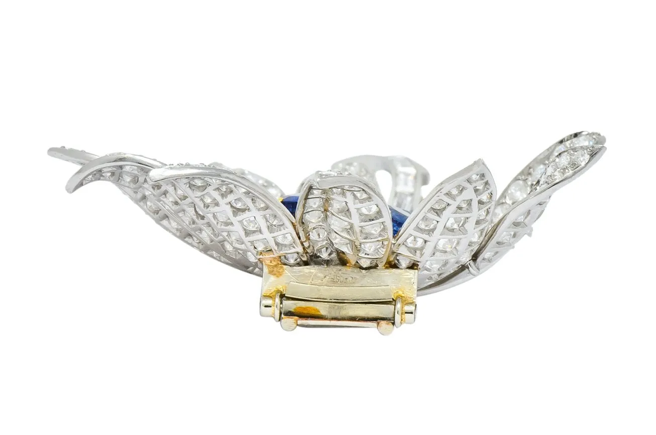 Boucheron Paris 8.60 CTW Diamond Sapphire Platinum 18 Karat Gold Flower Brooch